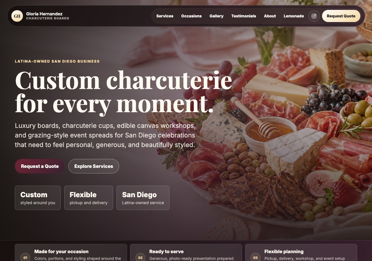 Gloria Hernandez Charcuterie Boards website preview