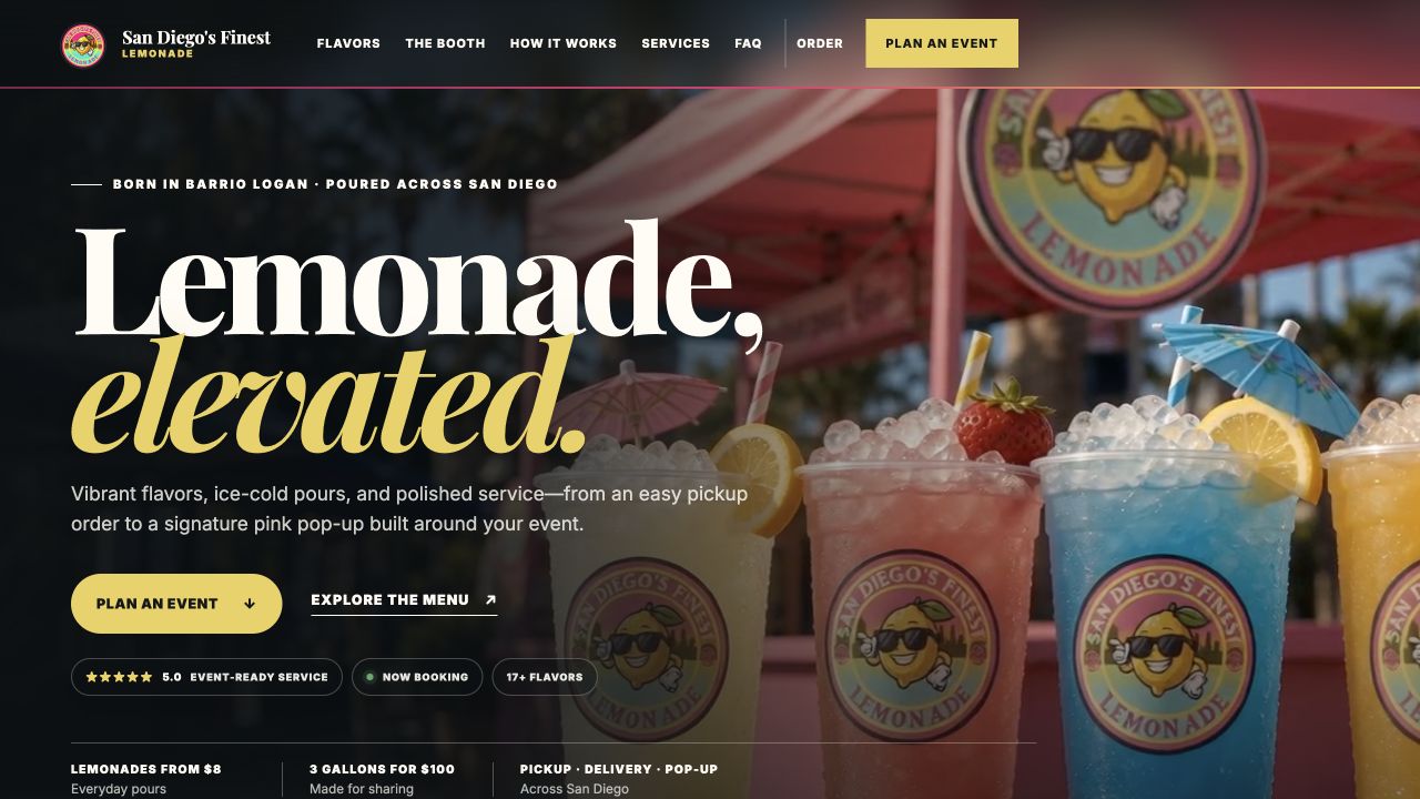 San Diego's Finest Lemonade website preview