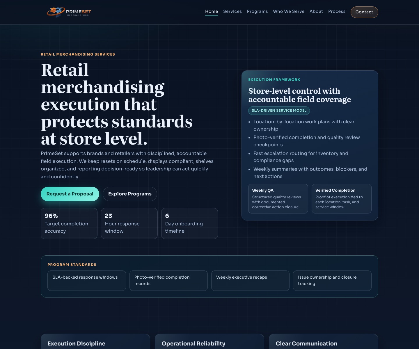 PrimeSet Merchandising live website preview