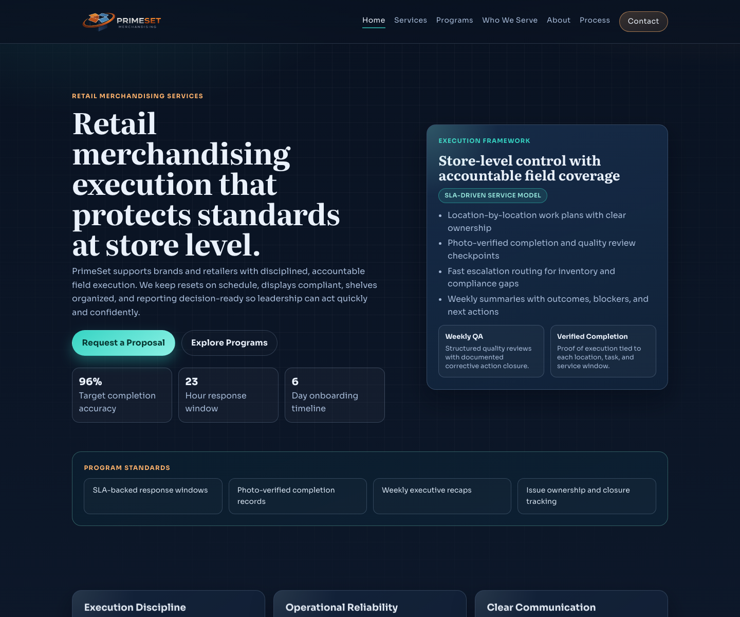 PrimeSet Merchandising live website preview